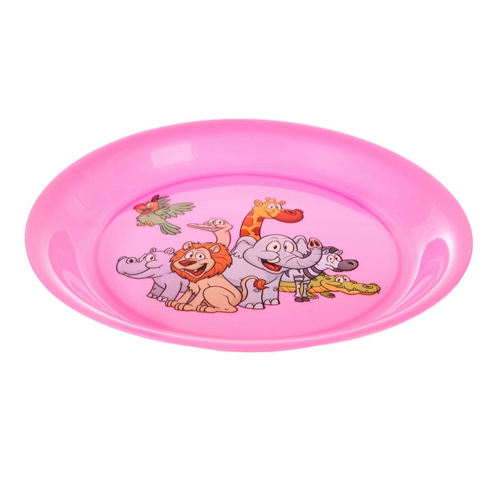 Тарелка детская, диаметр 20,5 см, высота 2 см, пластиковая с рисунком, цвет розовый