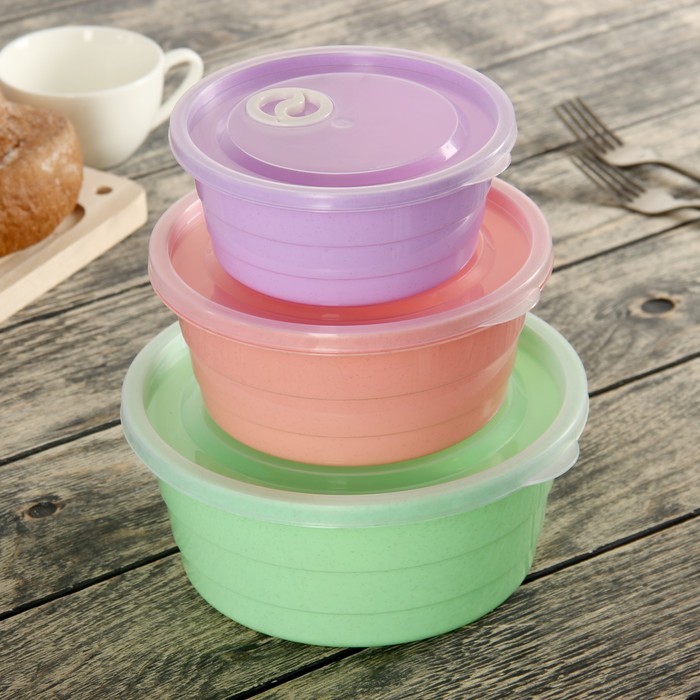 Набор ланч-боксов "Каскад", 3 шт: 450 мл, 900 мл, 1,5 л, цвета МИКС