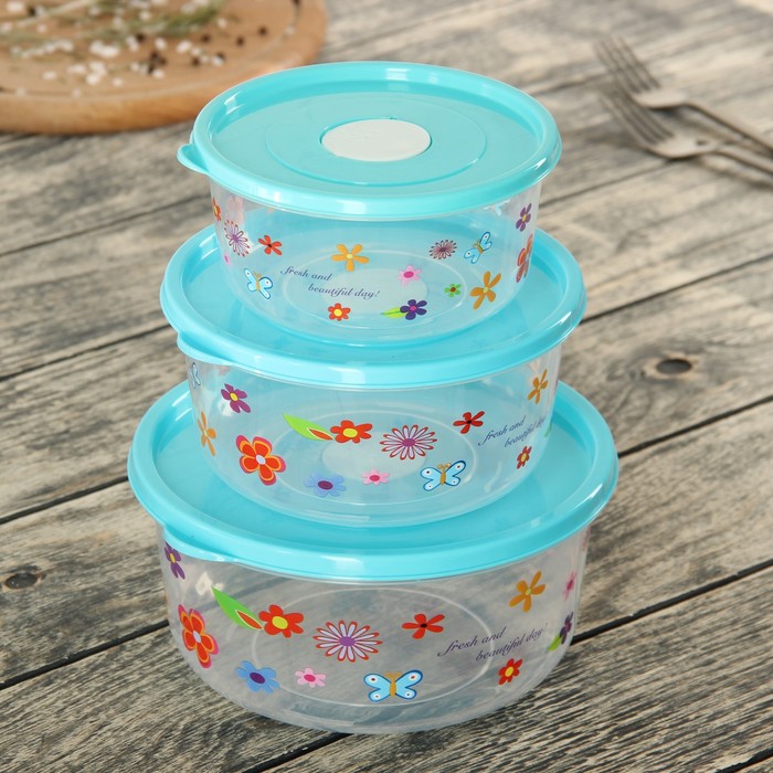 Набор ланч-боксов "Летний полдень", 3 шт: 600 мл, 900 мл, 1,5 л, цвета МИКС