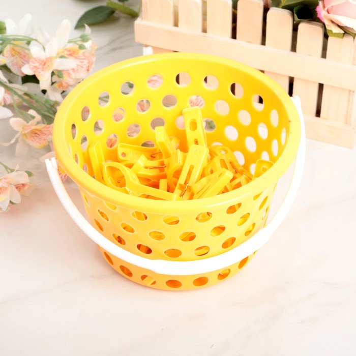 Прищепки в корзинке 18х18х11 см, 24 шт (7 см), цвета МИКС