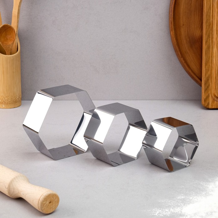 Набор форм для выпечки и выкладки "Шестиугольник", 11 х 11 х 5 см, 3 шт.