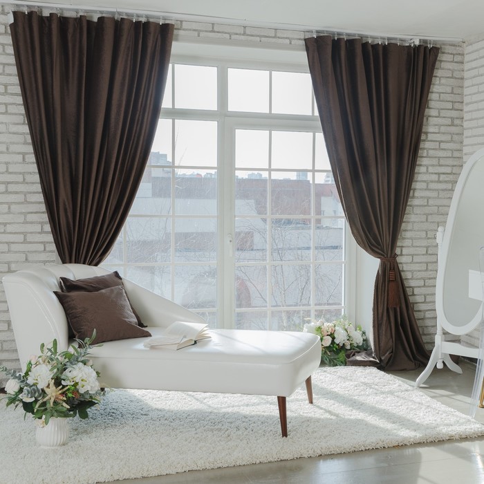 Штора портьерная "Этель" 230х270 см Валенсия Шоколадный пудинг,100% п/э