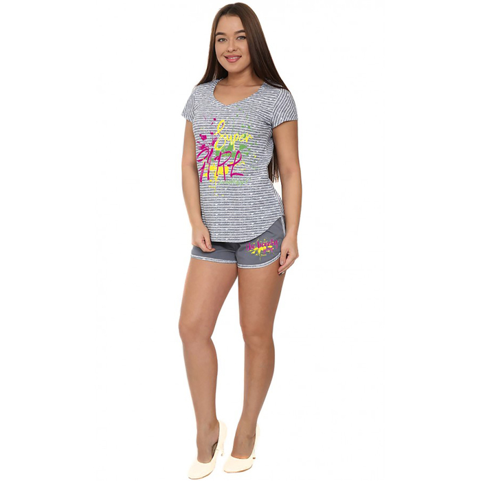 Комплект женский (футболка, шорты) М155 цвет МИКС, р-р 48