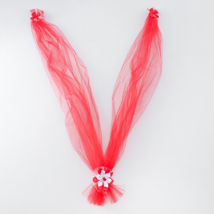 Ленты на капот "Канзаши", фатиновая, с бантами на зеркала, красная