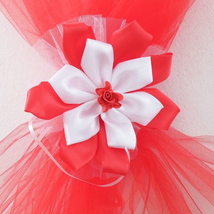 Ленты на капот "Канзаши", фатиновая, с бантами на зеркала, красная