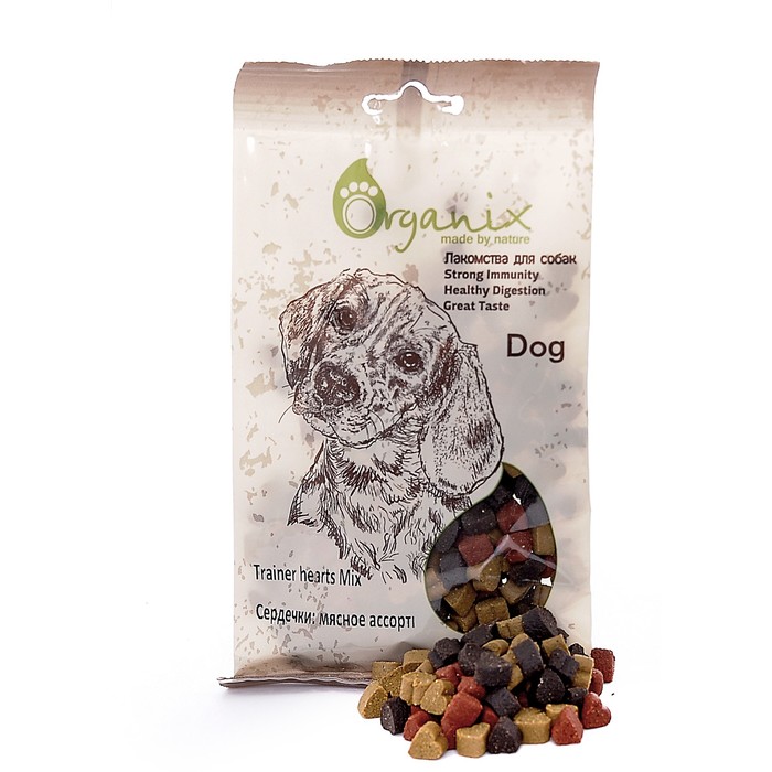 Лакомство Organix для собак сердечки, мясное ассорти, 100 г
