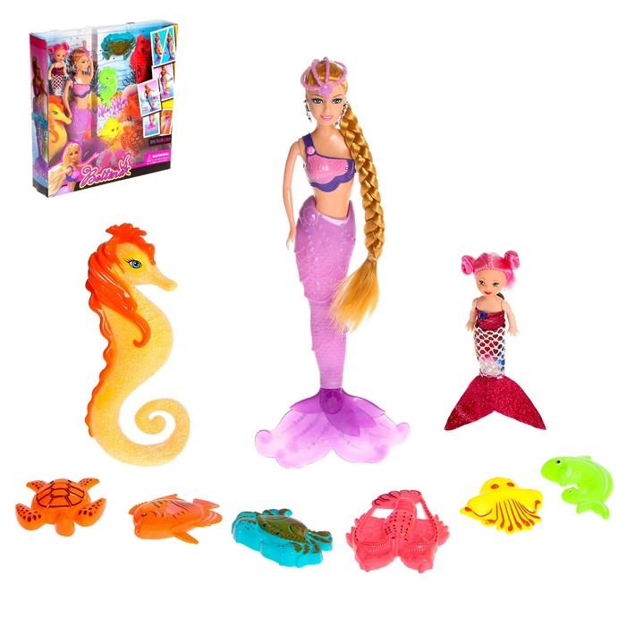 Кукла "Русалочка" с куклой-малышкой и аксессуарами, меняет цвет хвоста