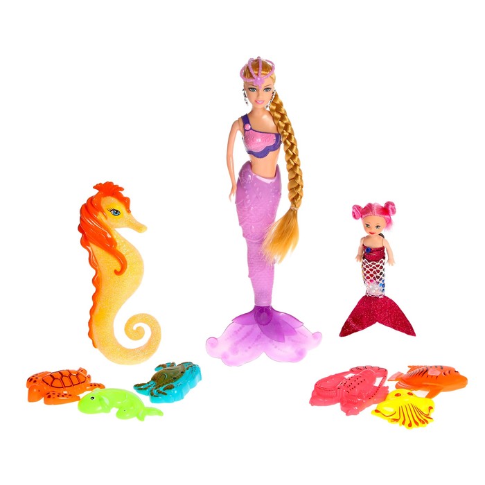 Кукла "Русалочка" с куклой-малышкой и аксессуарами, меняет цвет хвоста