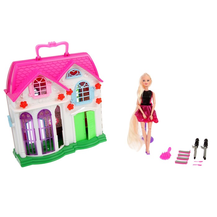 Дом для кукол "Уют" с куклой и аксессуарами для создания причёски