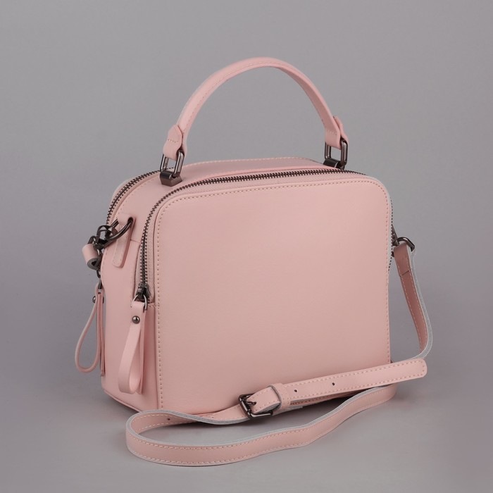 Сумка женская, 2 отдела на молниях, наружный карман, длинный ремень, цвет розовый