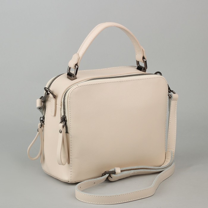 Сумка женская, 2 отдела на молниях, наружный карман, длинный ремень, цвет бежевый