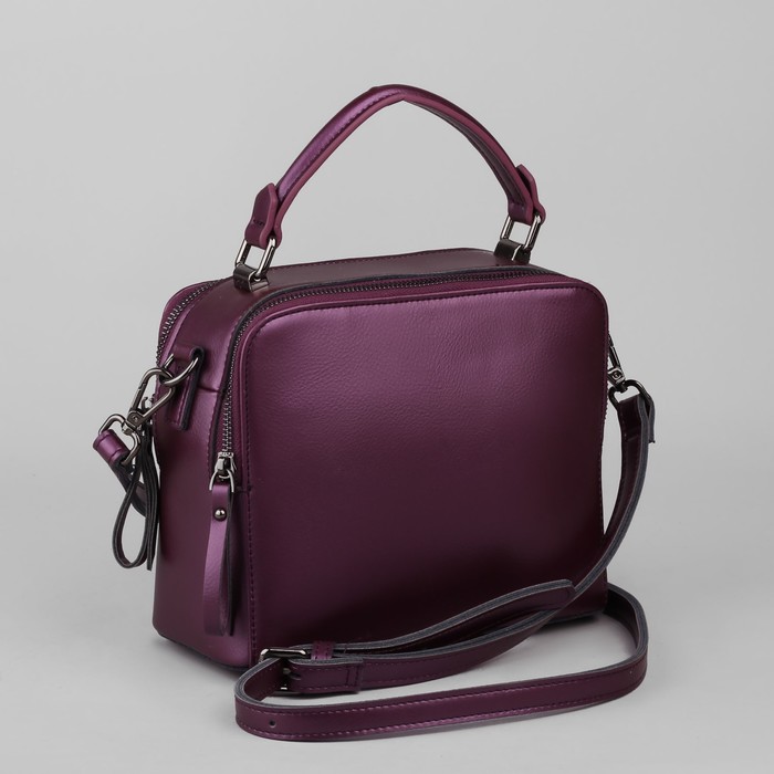 Сумка женская, 2 отдела на молниях, наружный карман, длинный ремень, цвет фиолетовый