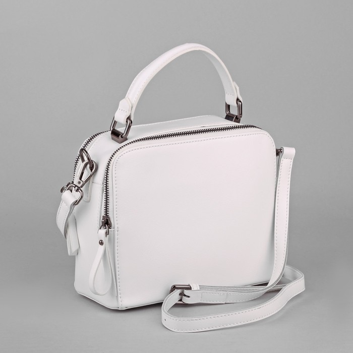 Сумка женская, 2 отдела на молниях, наружный карман, длинный ремень, цвет белый
