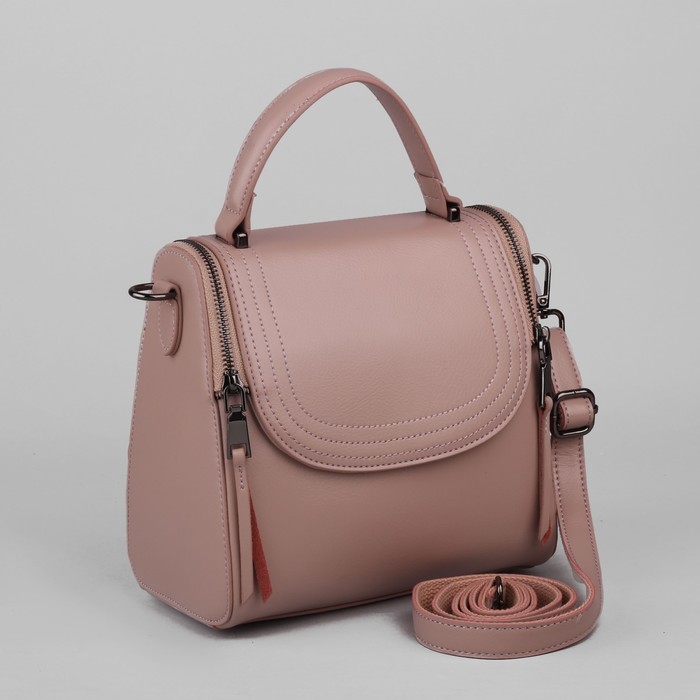 Сумка женская, отдел на молнии, наружный карман, длинный ремень, цвет пудровый