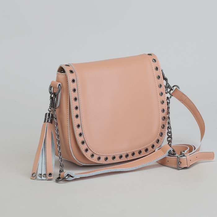 Сумка женская, отдел с перегородкой на молнии, наружный карман, длинный ремень, цвет пудровый