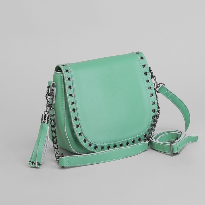 Сумка женская, отдел с перегородкой на молнии, наружный карман, длинный ремень, цвет мятный