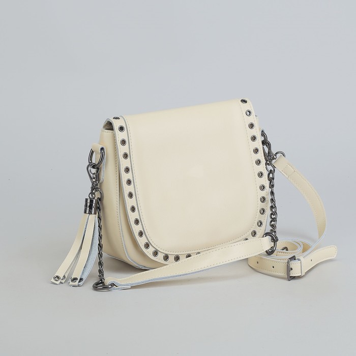 Сумка женская, отдел с перегородкой на молнии, наружный карман, длинный ремень, цвет бежевый