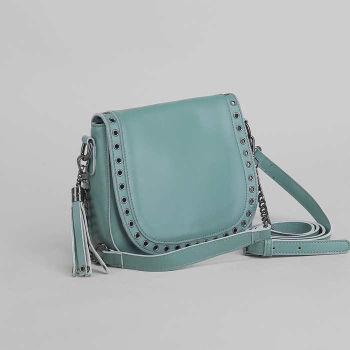 Сумка женская, отдел с перегородкой на молнии, наружный карман, длинный ремень, цвет голубой