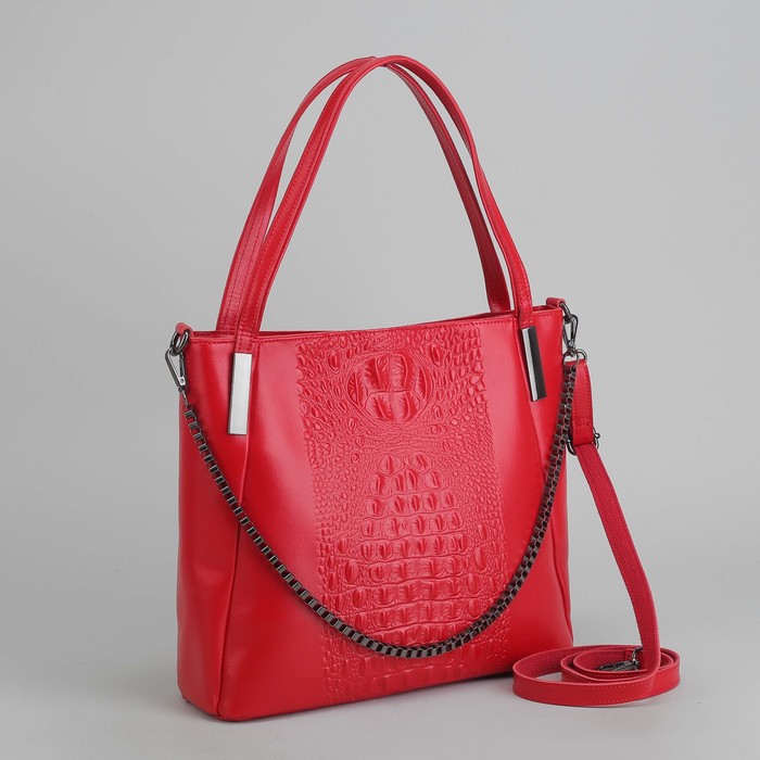 Сумка женская, отдел с перегородкой на молнии, наружный карман, длинный ремень, цвет красный