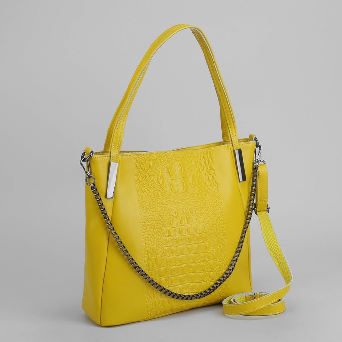 Сумка женская, отдел с перегородкой на молнии, наружный карман, длинный ремень, цвет жёлтый