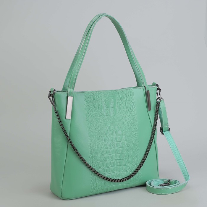 Сумка женская, отдел с перегородкой на молнии, наружный карман, длинный ремень, цвет зелёный