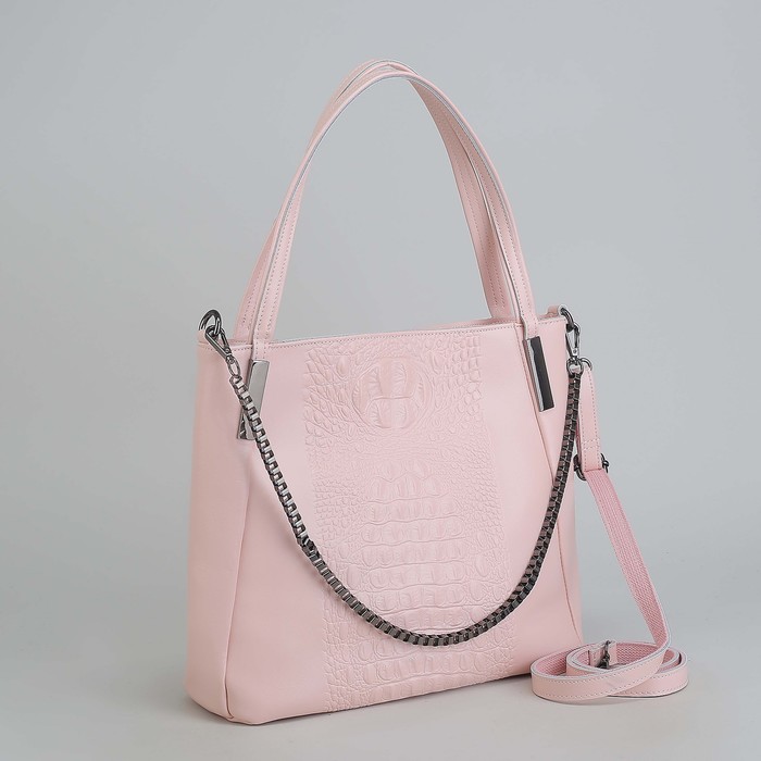 Сумка женская, отдел с перегородкой на молнии, наружный карман, длинный ремень, цвет розовый