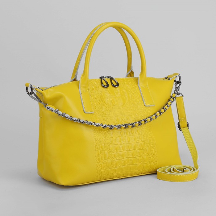 Сумка женская, отдел с перегородкой на молнии, наружный карман, длинный ремень, цвет лимонный