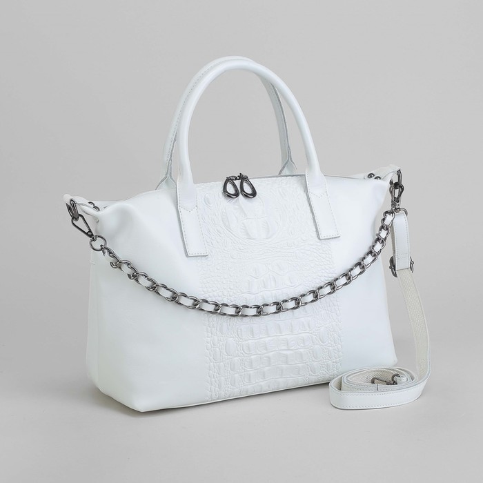 Сумка женская, отдел с перегородкой на молнии, наружный карман, длинный ремень, цвет белый