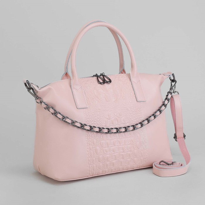 Сумка женская, отдел с перегородкой на молнии, наружный карман, длинный ремень, цвет розовый