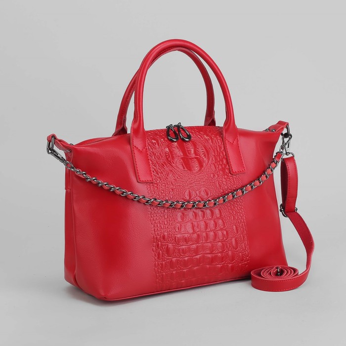 Сумка женская, отдел с перегородкой на молнии, наружный карман, длинный ремень, цвет красный