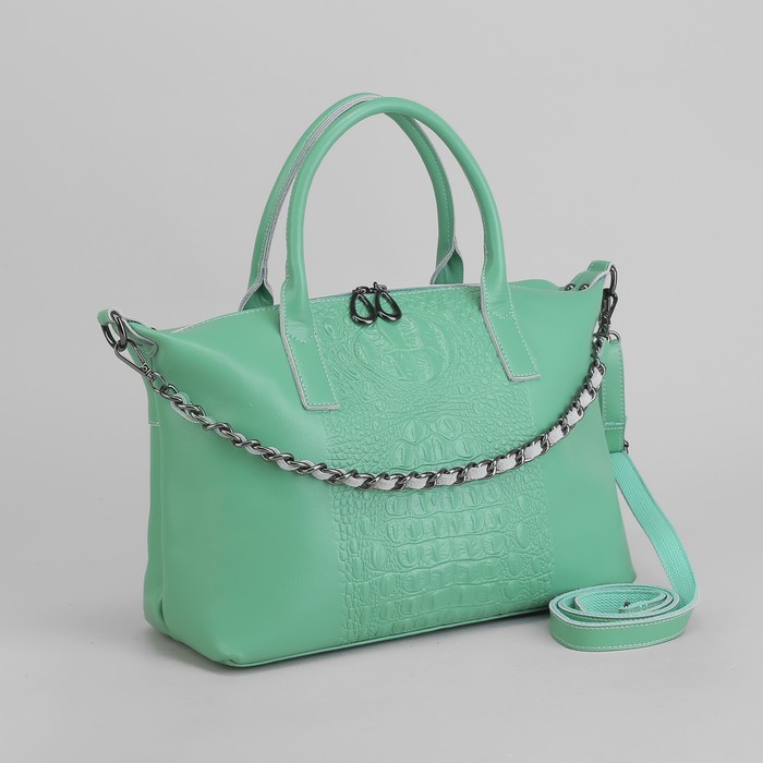 Сумка женская, отдел с перегородкой на молнии, наружный карман, длинный ремень, цвет голубой