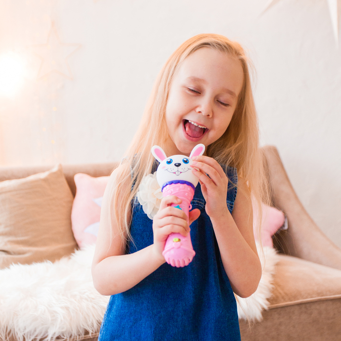 Музыкальная игрушка «Микрофон Зайчик», световые и звуковые эффекты, работает от батареек