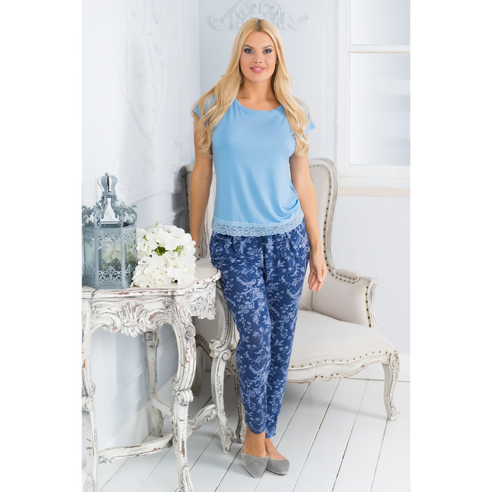 Комплект женский (футболка, брюки) AW17-MC-179 Audrey цвет голубой/тёмно-синий, р-р 42-44   вискоза