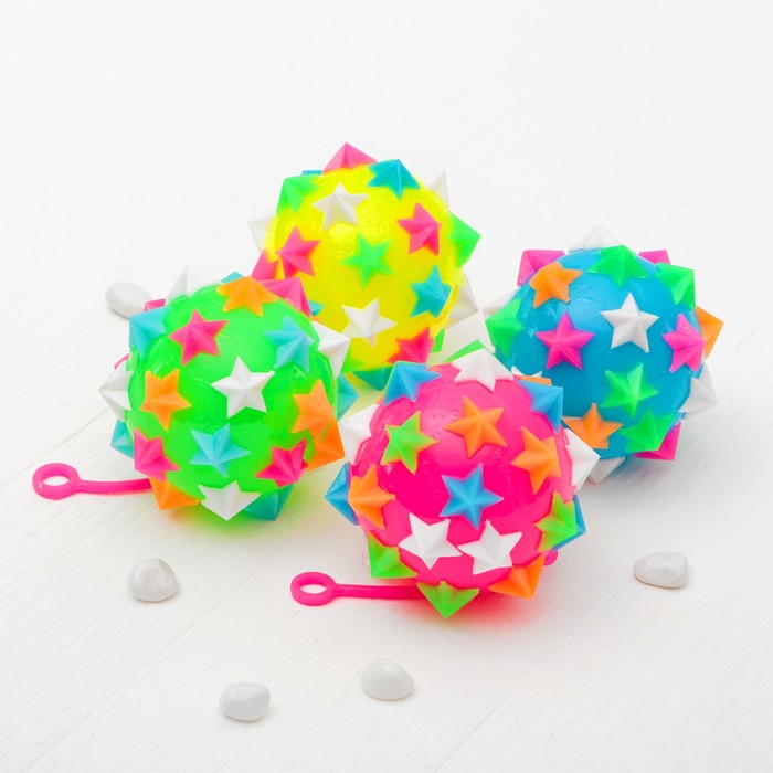 Мяч световой "Звездочки" с пищалкой на резинке, цвета МИКС