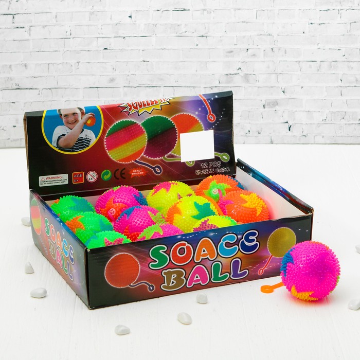 Мяч световой "Звезда" с пищалкой на резинке, цвета МИКС