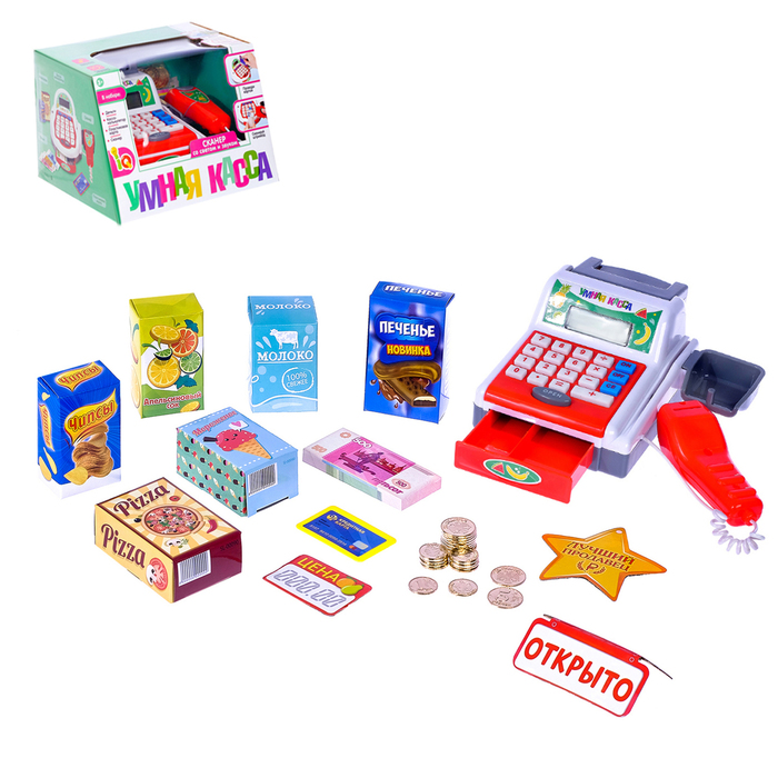 Касса-калькулятор "Умная касса-2", с аксессуарами, световые и звуковые эффекты