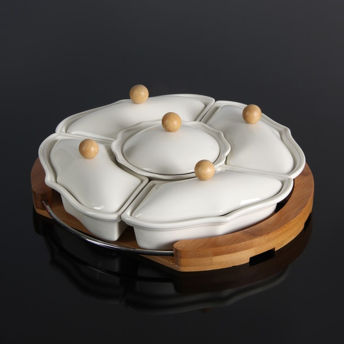 Набор мисок для снэков "Эстет", 5 предметов на деревянной подставке