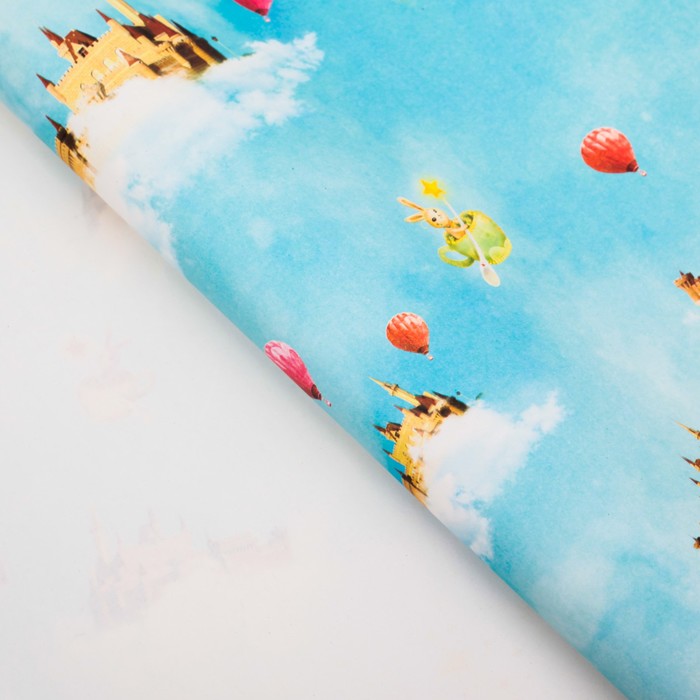 Бумага упаковочная "Сказочные замки", голубой, 50 х 70 см