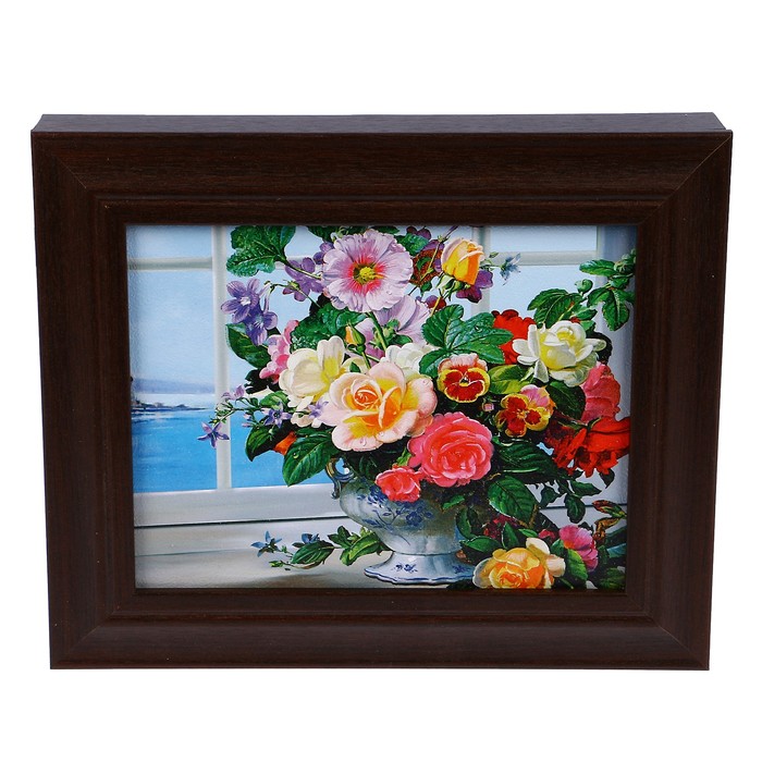 Ключница "Букет на окне" венге 25х30см