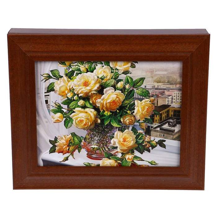 Ключница  Желтые цветы" орех 25х30 см