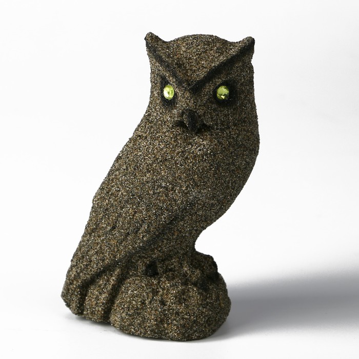 Сувенир песок "Сова на камне малая" серебро/золото 12,5 см