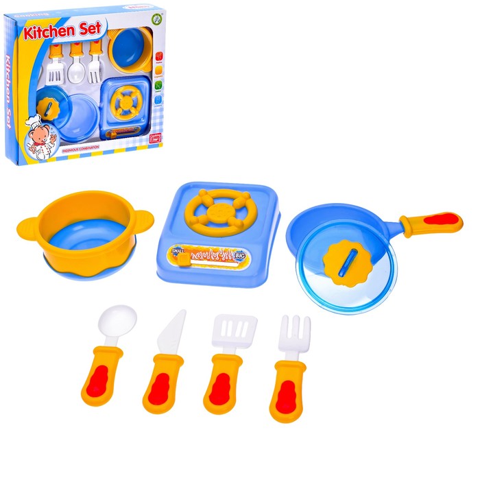 Набор посуды "Маленький повар" с плитой, 7 предметов