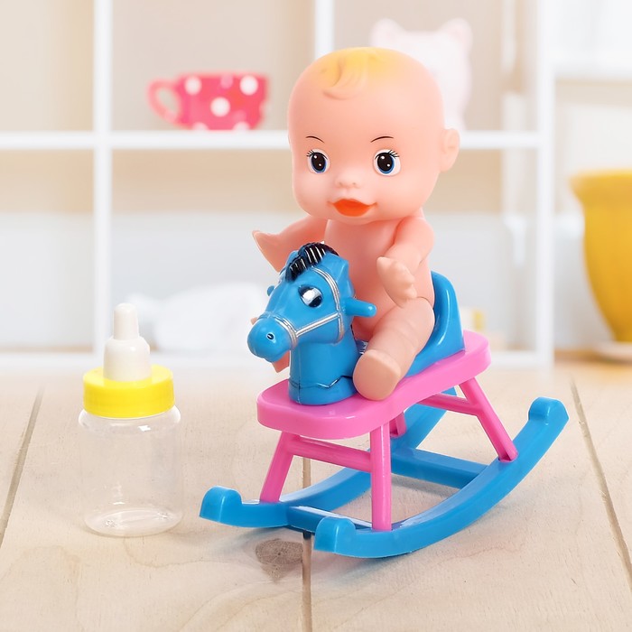 Пупс "Сашенька" на качалке, с аксессуарами, МИКС