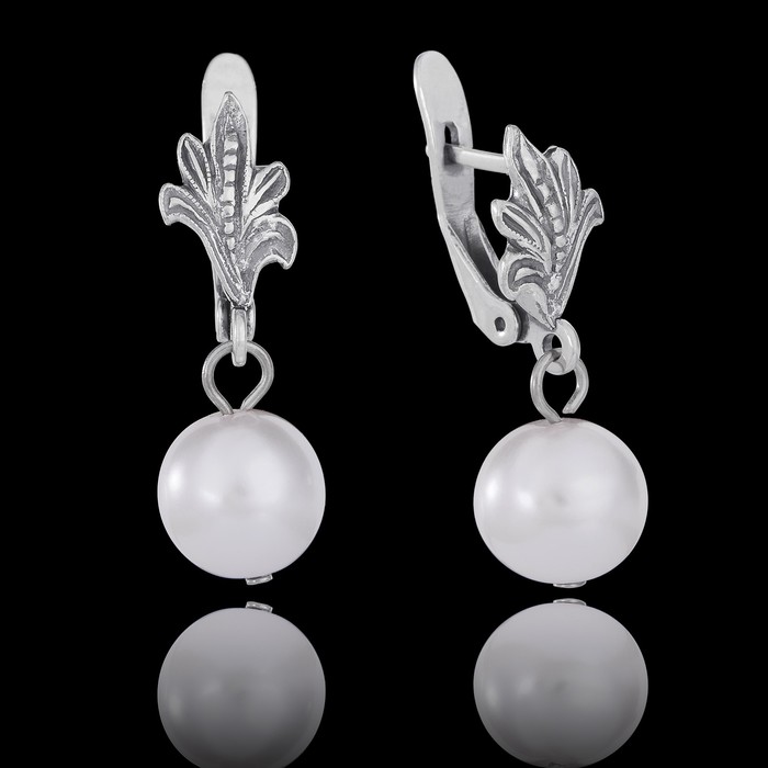Серьги "Жемчужные 14", цвет белый в чернёном серебре