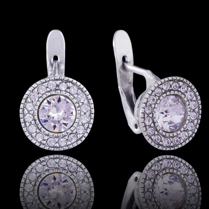 Серьги "Лоо", цвет белый в чернёном серебре