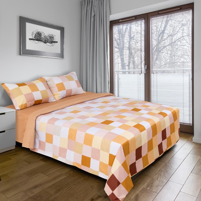 Постельное бельё "Этель" евро Пиксели (бежевый) 200х220 см, 220х240 см, 50х70 ± 3 см - 2 шт., новосатин