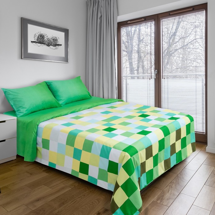 Постельное бельё "Этель" 1,5 сп. Пиксели (зелёный) 150х210 см, 150х210 см, 50х70 ± 3 см - 2 шт., новосатин