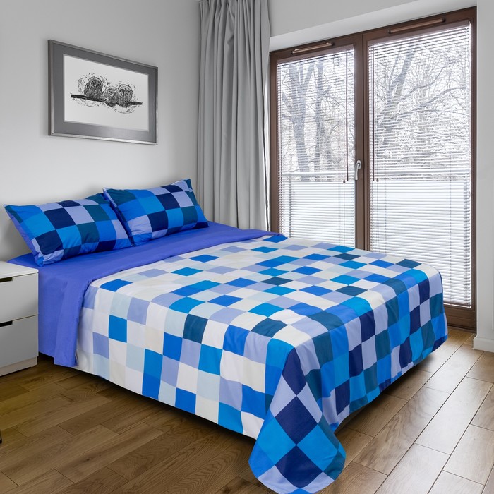 Постельное бельё "Этель" дуэт Пиксели (синий) 150х210 см - 2 шт, 220х240 см, 50х70 ± 3 см - 2 шт., новосатин