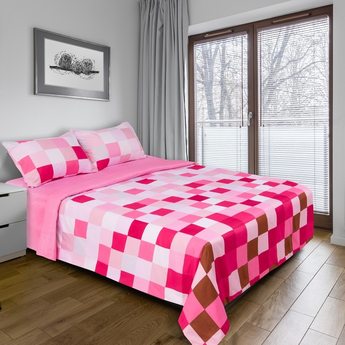 Постельное бельё "Этель" евро Пиксели (розовый) 200х220 см, 220х240 см, 50х70 ± 3 см - 2 шт., новосатин