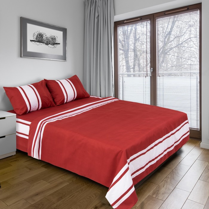 Постельное бельё "Этель" дуэт Дерби (бордовый) 150х210 см - 2 шт, 220х240 см, 50х70 ± 3 см - 2 шт., новосатин